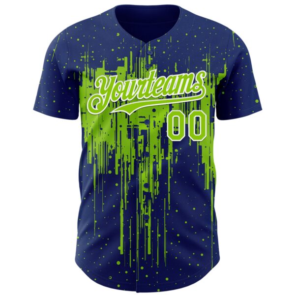 Custom Royal Neon Green-White Dripping Splatter Paint Authentic Baseball Jersey
