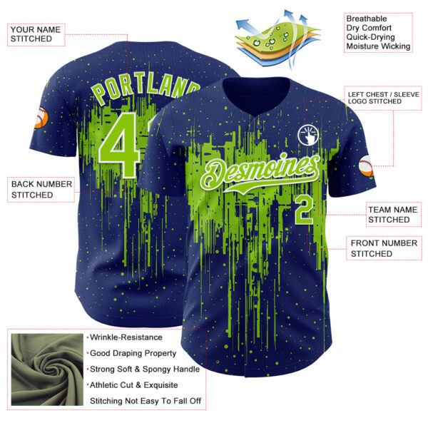 Custom Royal Neon Green-White Dripping Splatter Paint Authentic Baseball Jersey