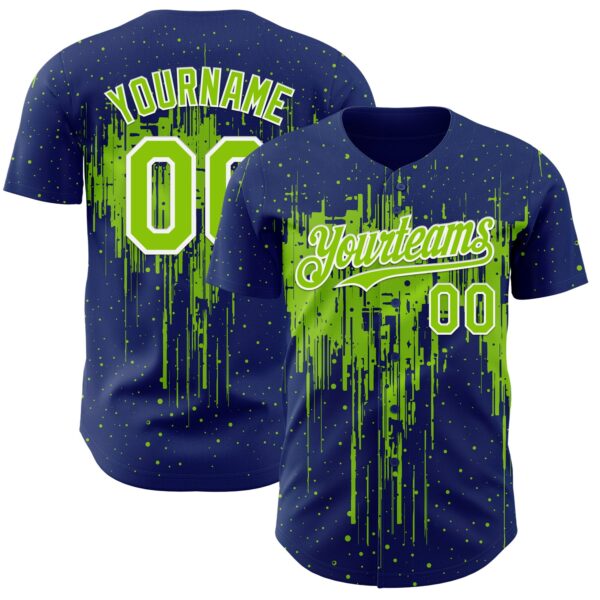 Custom Royal Neon Green-White Dripping Splatter Paint Authentic Baseball Jersey