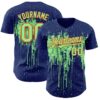Custom Royal Pea Green-Orange Dripping Splatter Paint Authentic Baseball Jersey