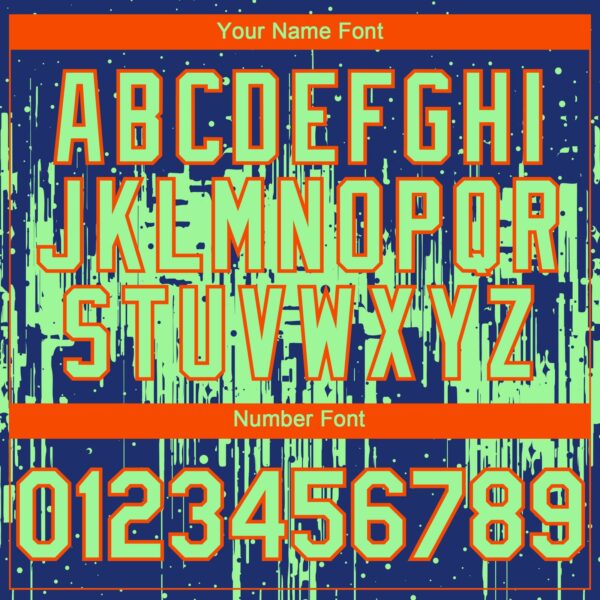 Custom Royal Pea Green-Orange Dripping Splatter Paint Authentic Baseball Jersey