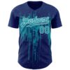 Custom Royal Teal-White Dripping Splatter Paint Authentic Baseball Jersey