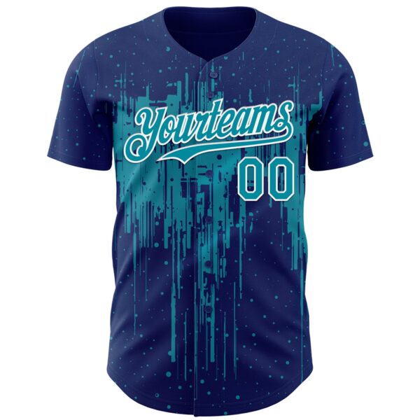 Custom Royal Teal-White Dripping Splatter Paint Authentic Baseball Jersey