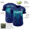 Custom Royal Teal-White Dripping Splatter Paint Authentic Baseball Jersey