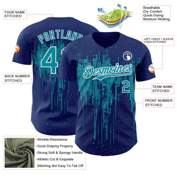 Custom Royal Teal-White Dripping Splatter Paint Authentic Baseball Jersey