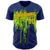 Custom Royal Neon Green-Orange Dripping Splatter Paint Authentic Baseball Jersey