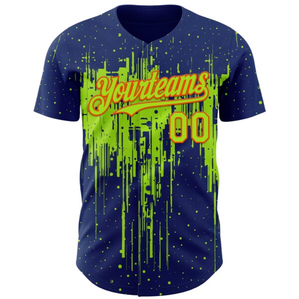 Custom Royal Neon Green-Orange Dripping Splatter Paint Authentic Baseball Jersey
