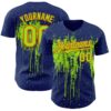 Custom Royal Neon Green-Orange Dripping Splatter Paint Authentic Baseball Jersey