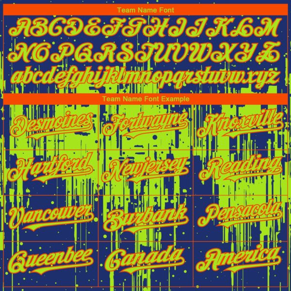 Custom Royal Neon Green-Orange Dripping Splatter Paint Authentic Baseball Jersey