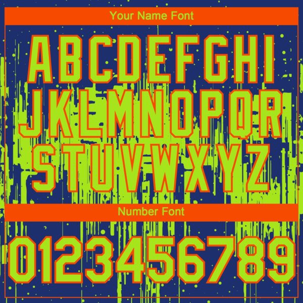 Custom Royal Neon Green-Orange Dripping Splatter Paint Authentic Baseball Jersey