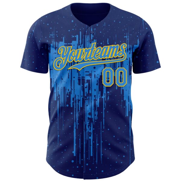 Custom Royal Powder Blue-Yellow Dripping Splatter Paint Authentic Baseball Jersey