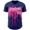 Custom Royal Pink-White Dripping Splatter Paint Authentic Baseball Jersey