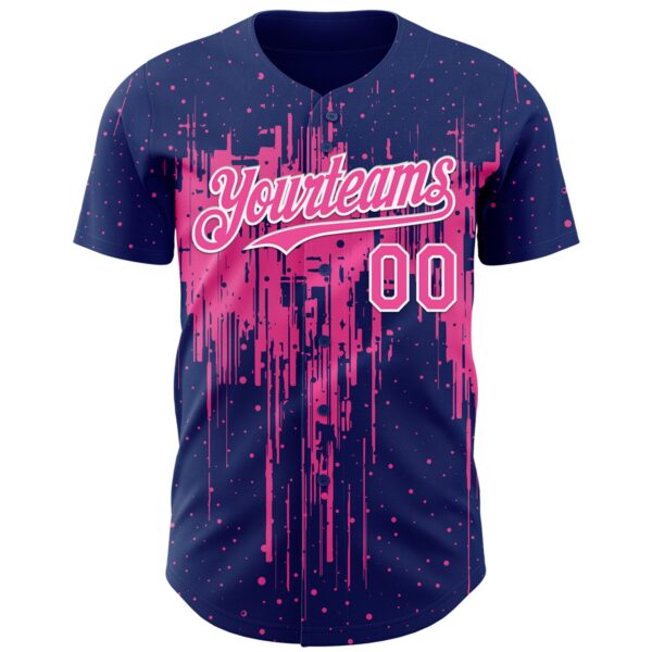 Custom Royal Pink-White Dripping Splatter Paint Authentic Baseball Jersey
