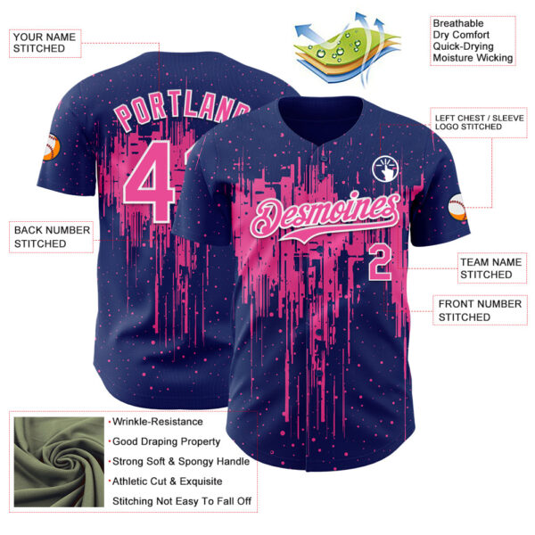 Custom Royal Pink-White Dripping Splatter Paint Authentic Baseball Jersey