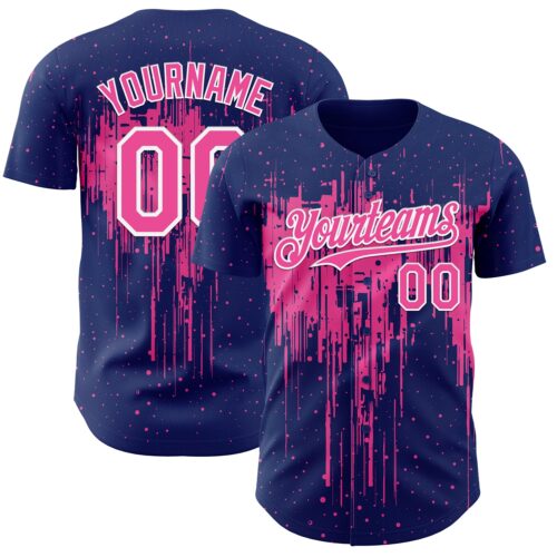 Custom Royal Pink-White Dripping Splatter Paint Authentic Baseball Jersey
