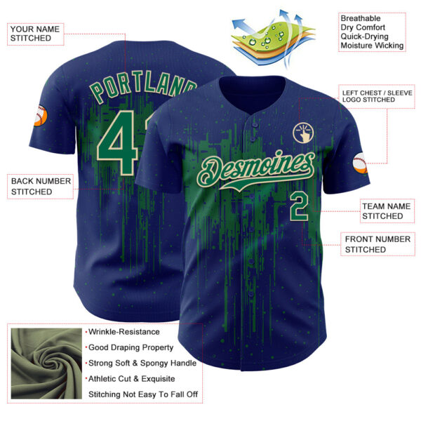 Custom Royal Kelly Green-Cream Dripping Splatter Paint Authentic Baseball Jersey