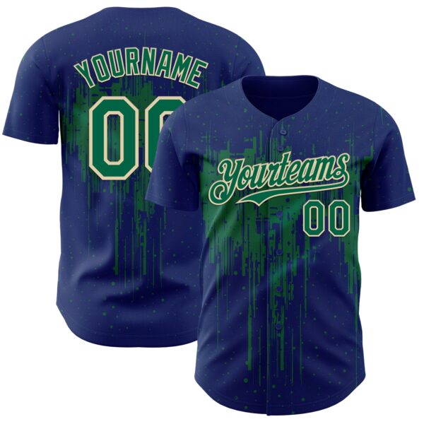 Custom Royal Kelly Green-Cream Dripping Splatter Paint Authentic Baseball Jersey