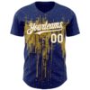 Custom Royal White-Old Gold Dripping Splatter Paint Authentic Baseball Jersey