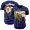 Custom Royal White-Old Gold Dripping Splatter Paint Authentic Baseball Jersey