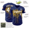 Custom Royal White-Old Gold Dripping Splatter Paint Authentic Baseball Jersey