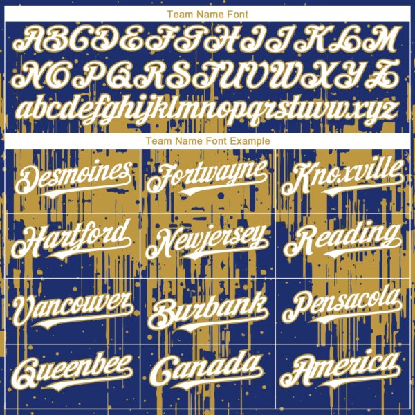 Custom Royal White-Old Gold Dripping Splatter Paint Authentic Baseball Jersey