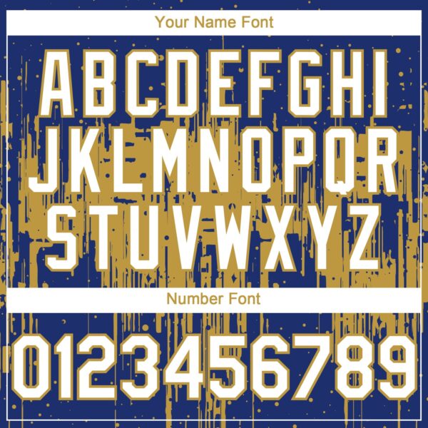 Custom Royal White-Old Gold Dripping Splatter Paint Authentic Baseball Jersey