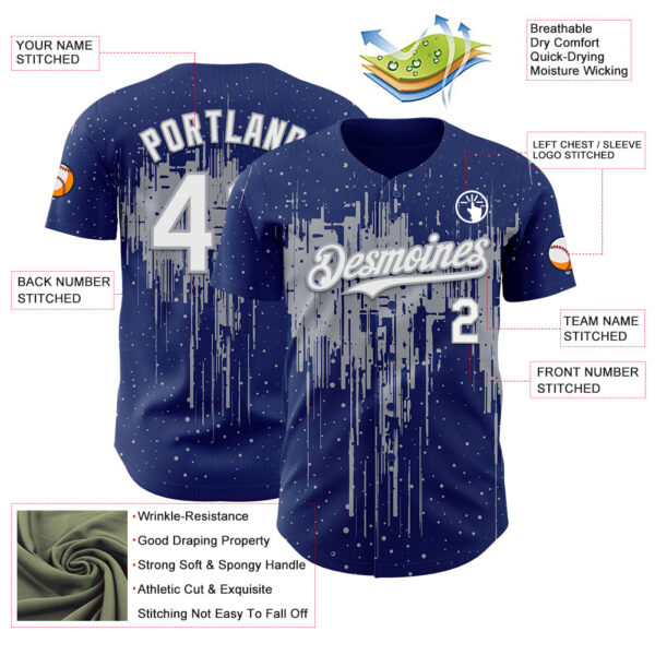 Custom Royal White-Gray Dripping Splatter Paint Authentic Baseball Jersey