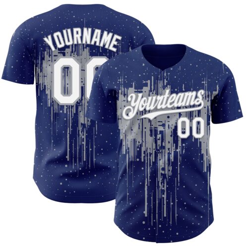 Custom Royal White-Gray Dripping Splatter Paint Authentic Baseball Jersey