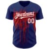 Custom Royal White-Red Dripping Splatter Paint Authentic Baseball Jersey