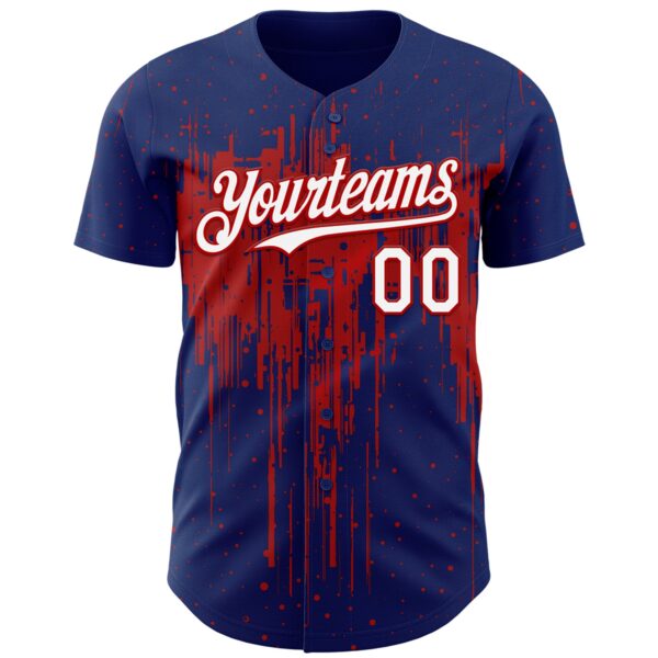 Custom Royal White-Red Dripping Splatter Paint Authentic Baseball Jersey