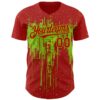 Custom Red Neon Green Dripping Splatter Paint Authentic Baseball Jersey