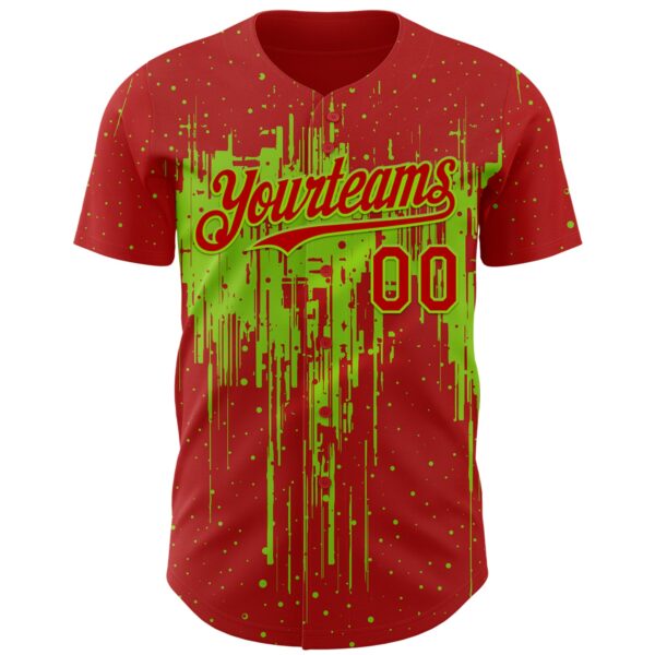Custom Red Neon Green Dripping Splatter Paint Authentic Baseball Jersey