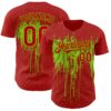 Custom Red Neon Green Dripping Splatter Paint Authentic Baseball Jersey