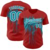 Custom Red Teal-White Dripping Splatter Paint Authentic Baseball Jersey