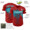 Custom Red Teal-White Dripping Splatter Paint Authentic Baseball Jersey