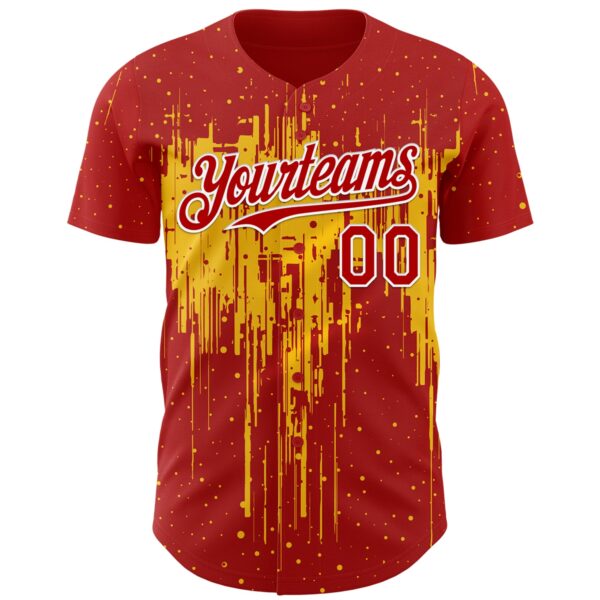 Custom Red White-Yellow Dripping Splatter Paint Authentic Baseball Jersey