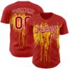 Custom Red White-Yellow Dripping Splatter Paint Authentic Baseball Jersey