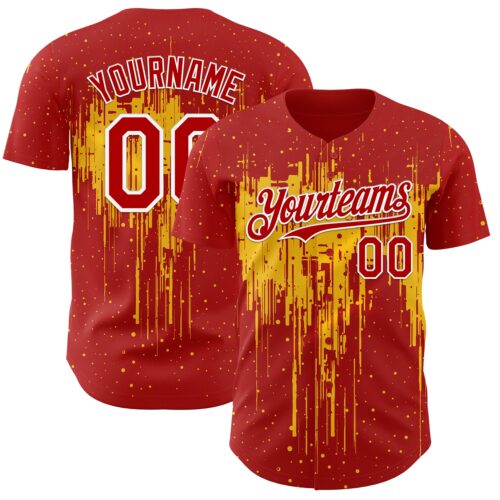 3DPattern12787 Custom Red White-Yellow Dripping Splatter Paint Authentic Baseball Jersey