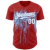 Custom Red White-Light Blue Dripping Splatter Paint Authentic Baseball Jersey