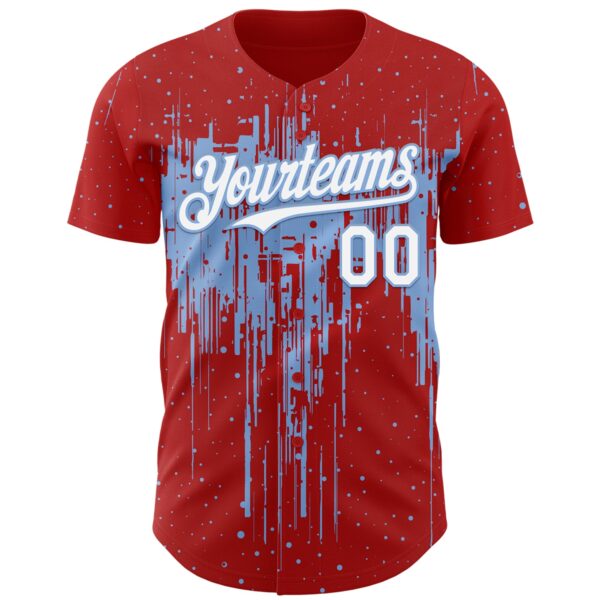 Custom Red White-Light Blue Dripping Splatter Paint Authentic Baseball Jersey