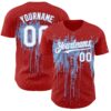 Custom Red White-Light Blue Dripping Splatter Paint Authentic Baseball Jersey