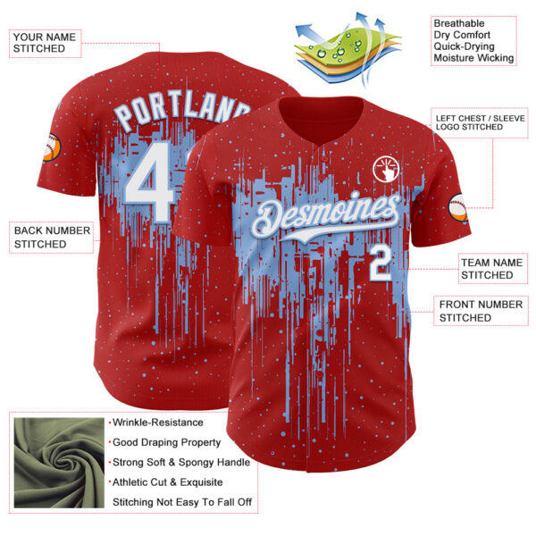 Custom Red White-Light Blue Dripping Splatter Paint Authentic Baseball Jersey