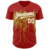 Custom Red White-Old Gold Dripping Splatter Paint Authentic Baseball Jersey
