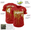 Custom Red White-Old Gold Dripping Splatter Paint Authentic Baseball Jersey