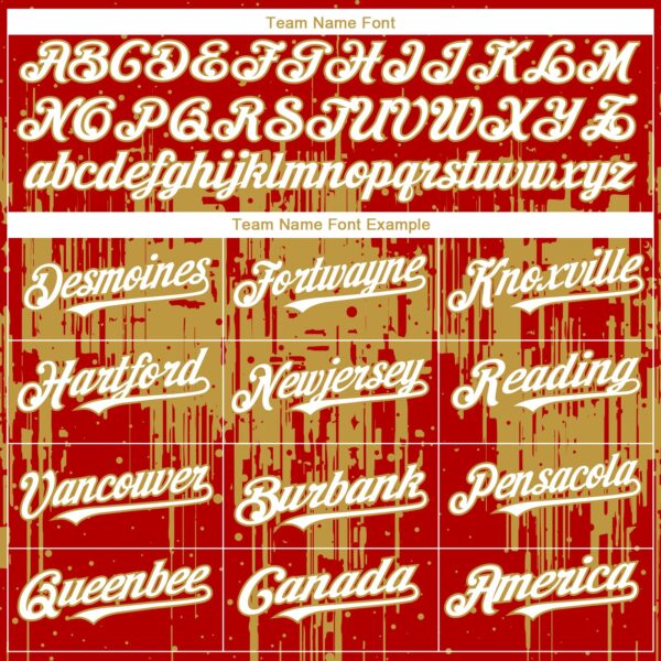 Custom Red White-Old Gold Dripping Splatter Paint Authentic Baseball Jersey