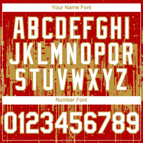 Custom Red White-Old Gold Dripping Splatter Paint Authentic Baseball Jersey