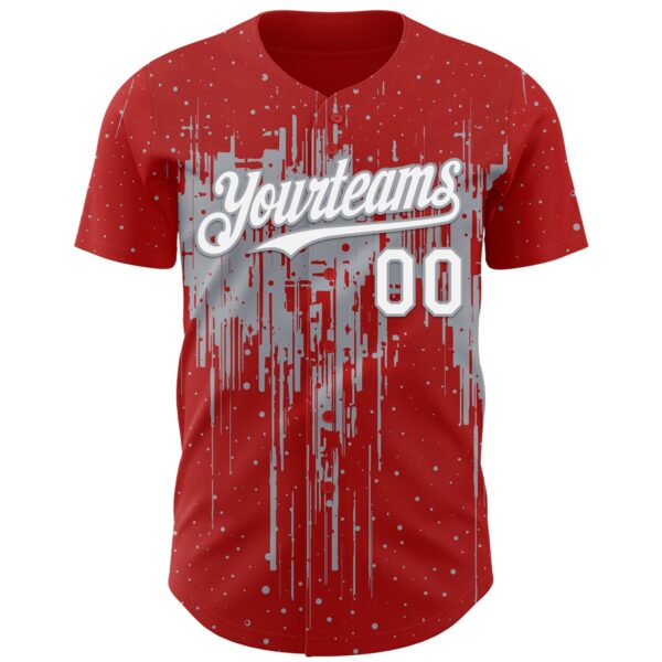 Custom Red White-Gray Dripping Splatter Paint Authentic Baseball Jersey