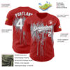 Custom Red White-Gray Dripping Splatter Paint Authentic Baseball Jersey
