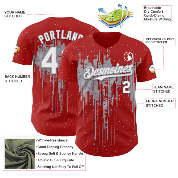 Custom Red White-Gray Dripping Splatter Paint Authentic Baseball Jersey