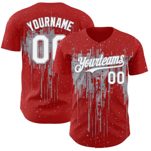 3DPattern12791 Custom Red White-Gray Dripping Splatter Paint Authentic Baseball Jersey